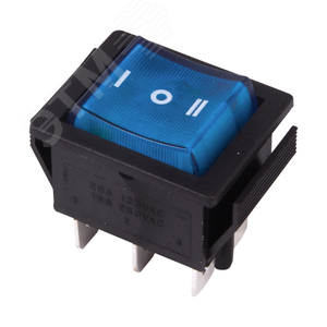Выключатель клавишный 250V 15А (6с) ON-OFF-ON синий с подсветкой и нейтралью