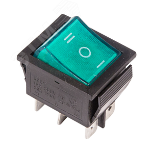 Выключатель клавишный 250V 15А (6с) ON-OFF-ON зеленый с подсветкой и нейтралью, REXANT