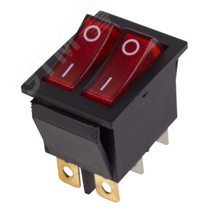 Выключатель клавишный 250V 15А (6с) ON-OFF красный с подсветкой двойной