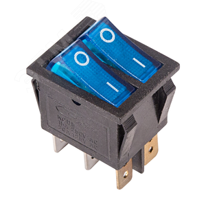 Выключатель клавишный 250V 15А (6с) ON-OFF синий с подсветкой двойной