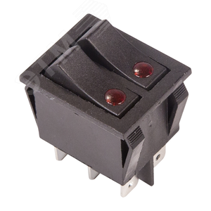 Изображение товара Выключатель клавишный 250В 15А (6c) вкл-выкл черный с подсветкой двойной (шт)