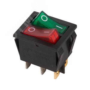 Выключатель клавишный 250V 15А (6с) ON-OFF красный/зеленый с подсветкой двойной