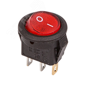 Выключатель клавишный круглый 250V 3А (3с) ON-OFF красный с подсветкой Micro (RWB-106, SC-214) Индивидуальная упаковка 1 шт