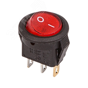Выключатель клавишный круглый 250V 3А (3с) ON-OFF красный с подсветкой Micro