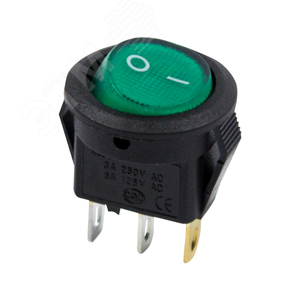 Выключатель клавишный круглый 250V 3А (3с) ON-OFF зеленый с подсветкой Micro
