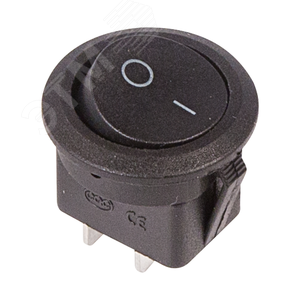 Изображение товара Выключатель клавишный круглый 250V 6А (2с) ON-OFF черный (шт)