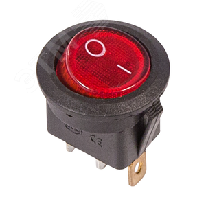 Изображение товара Выключатель клавишный круглый 250В 6А (3с) вкл-выкл красный с подсветкой (шт)