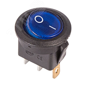 Изображение товара Выключатель клавишный круглый 250V 6А (3c) ON-OFF синий с подсветкой (шт)