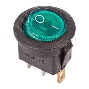 Выключатель клавишный круглый 250V 6А (3с) ON-OFF зеленый с подсветкой, REXANT