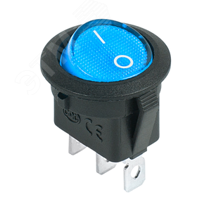 Выключатель клавишный круглый 12V 20А (3с) ON-OFF синий с подсветкой