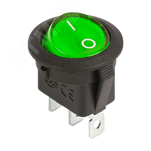 Выключатель клавишный круглый 12V 20А (3с) ON-OFF зеленый с подсветкой