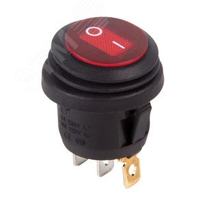 Выключатель клавишный круглый 250V 6А (3с) ON-OFF красный с подсветкой влагозащита