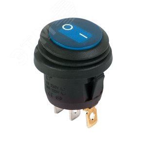 Выключатель клавишный круглый 250V 6А (3c) ON-OFF синий с подсветкой влагозащита