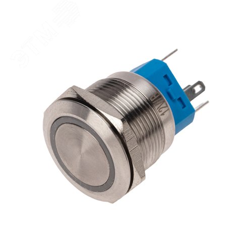 Изображение товара Кнопка антивандальная 22 12В Б/Фикс (5с) OFF-(ON) / ON-(OFF) подсв/синяя (шт)
