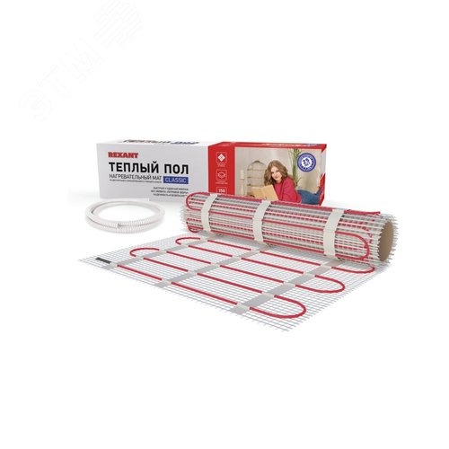 Изображение товара Теплый пол, нагревательный мат Classic RNX-2-300, двухжильный, с экраном, площадь 2 кв м, 0.5х4 м, 300 Вт, REXANT (шт)