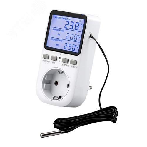 Изображение товара Терморегулятор цифровой 16А-01 в розетку, белый (шт)