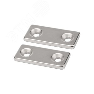 Изображение товара Неодимовый магнитный прямоугольник 35х15х3 мм с 2 зенковками 8х4 мм (упак)