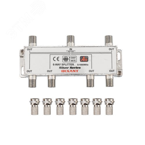 Изображение товара Делитель ТВ краб x 6 + 7шт. F BOX 5-1000 МГц Silver, (шт)