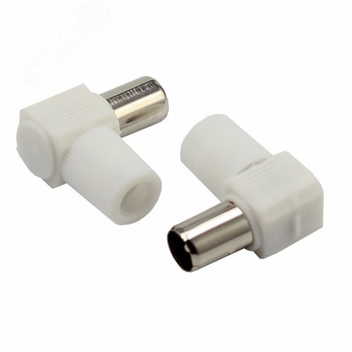 Изображение товара Разъем антенный на кабель, штекер-TV угловой, белый, (шт)