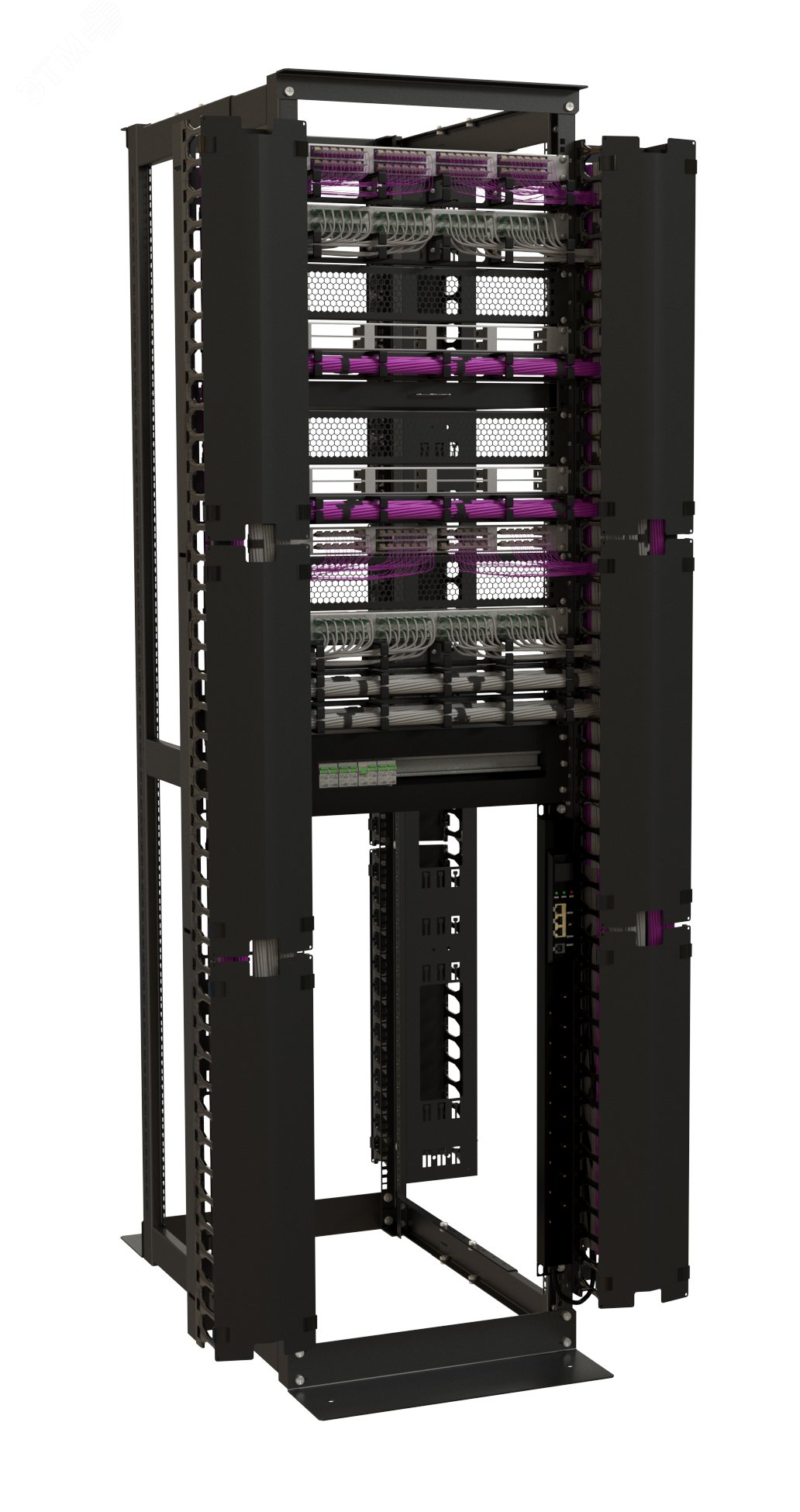 Организатор кабельный вертикальный. 32U для стоек ORK2A. ORL1. ширина 150мм. объединение в ряды. высота пальцев 106мм с крышками. черный CMF-OR-32U-150x106-C-RAL9005 Hyperline - превью 5