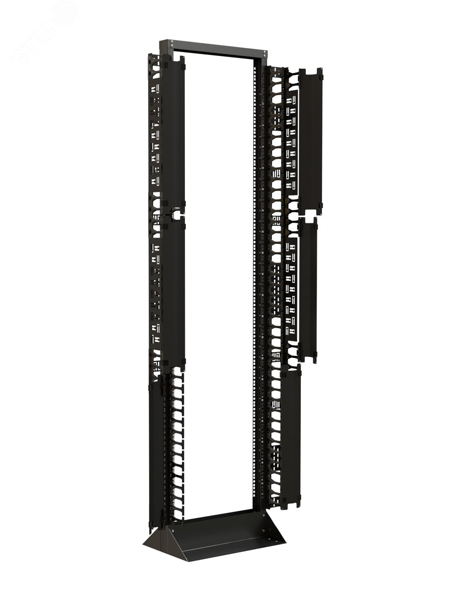 Организатор кабельный вертикальный. 32U для шкафов TTR. TTB. стоек ORK2A. ORL1. ширина 89мм. высота пальцев 106мм с крышками и кронштейнами. черный CMF-OTR-32U-89x106-C-RAL9005 Hyperline - превью 6