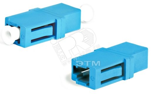 Адаптер проходной оптический LC/UPC-LC/UPC SM simplex пластиковый синий колпачки белые 243943 Hyperline