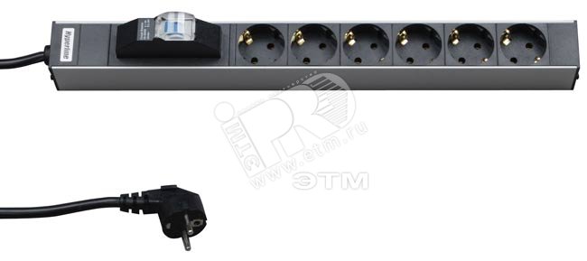 Блок розеток 19'' шкафов 6 универсальных розеток автоматический выключатель 16A шнур 2.5м 26446 Hyperline