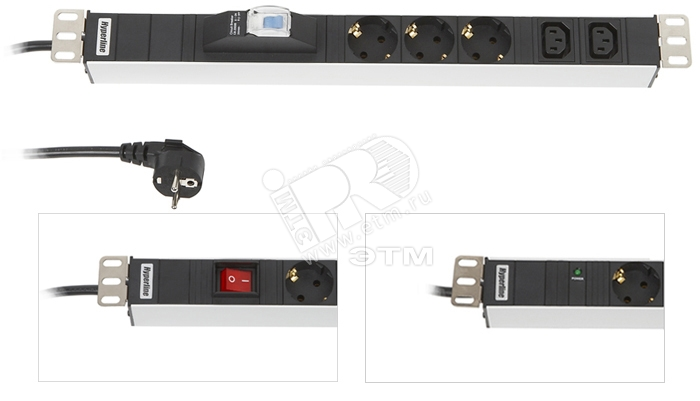 Блок розеток 9 розеток + 3 * IEC320 C13 выключатель шнур 2.5м (723 * 44.4 * 44.4 мм) 29233 Hyperline
