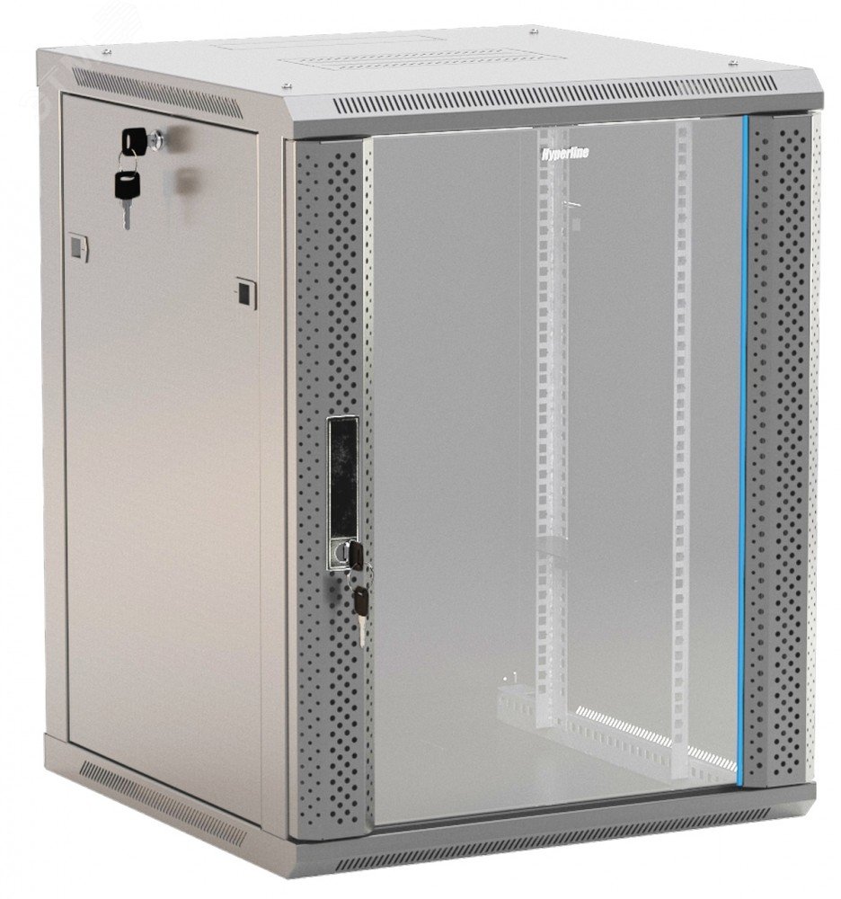 Шкаф настенный 19-дюймовый 9U 500x600х600мм стеклянная дверь с перфорацией TWB-0966-GP-RAL7035 Hyperline
