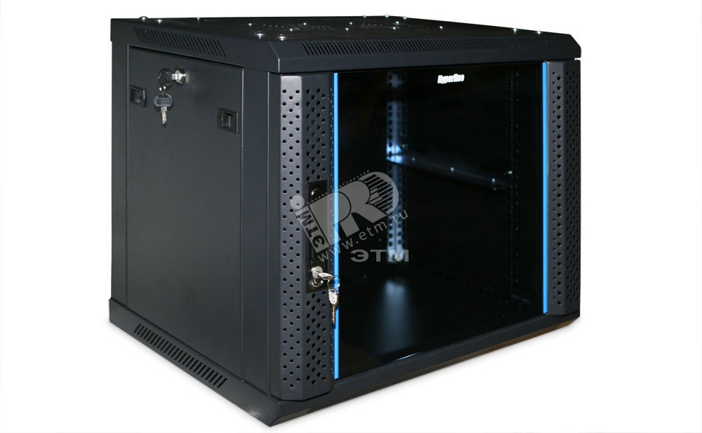 Шкаф настенный 19-дюймовый (19) 12U 650x600х600мм стеклянная дверь с ...