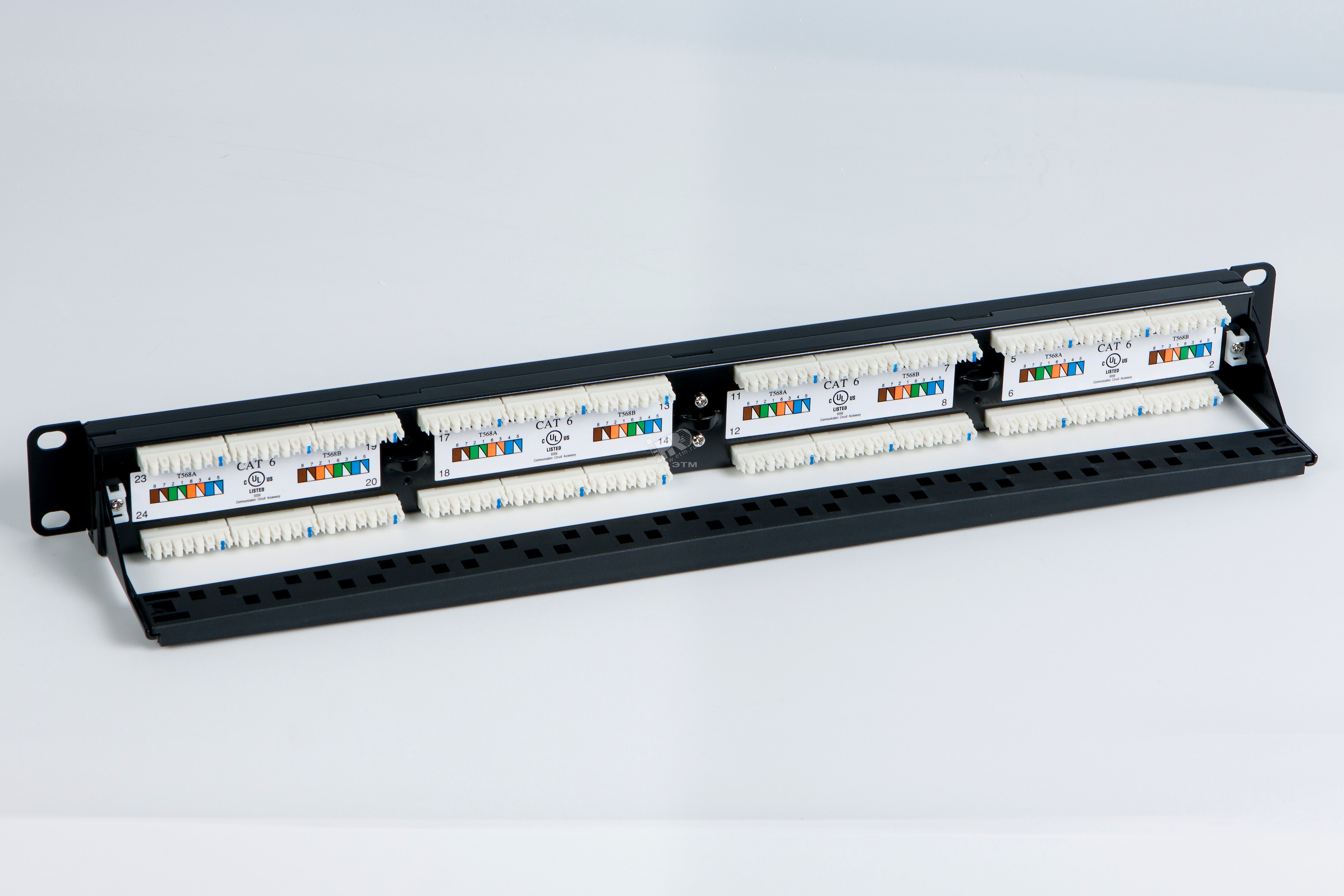 Патч-панель 19' 1U 24 порта RJ45 категория 6 Dual IDC ROHS черный 246107 Hyperline