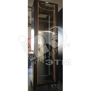 Шкаф напольный 19' 42U 2055x600х800мм передняя стеклянная дверь со стальными перфорированными боковинами черный (RAL 9004) (разобранный)