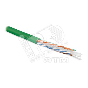 Кабель витая пара U/UTP категория 6 4 пары (23 AWG) одножильный (solid) с разделителем LSZH зеленый