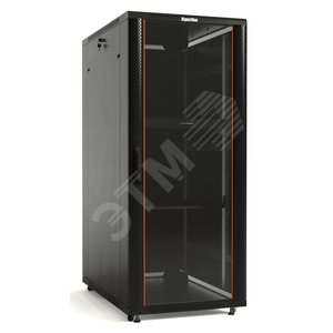 Шкаф напольный 19-дюймовый 42U 2055x600х800мм передняя стеклянная дверь со стальными перфорированными боковинами задняя дверь сплошная ручка с замком крыша нового типа цвет черный (RAL 9004) (разобранный)