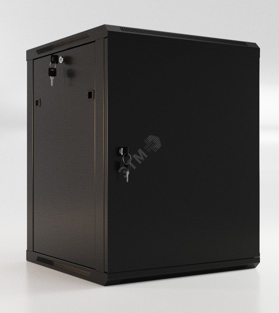Шкаф настенный 19-дюймовый 18U 908x600х450мм металлическая передняя дверь с замком две боковые панели черный (RAL 9004) (разобранный) TWB-1845-SR-RAL9004 Hyperline