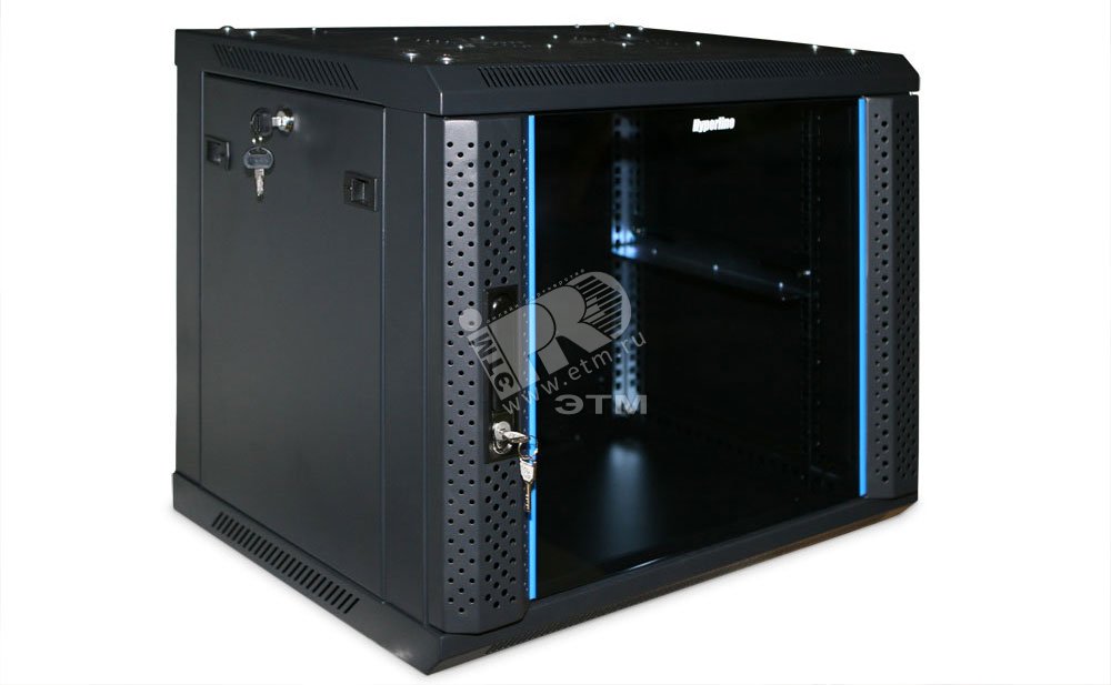 Шкаф настенный 19-д. 9U метллическая передняя дверь с замком цвет черный 50066 Hyperline