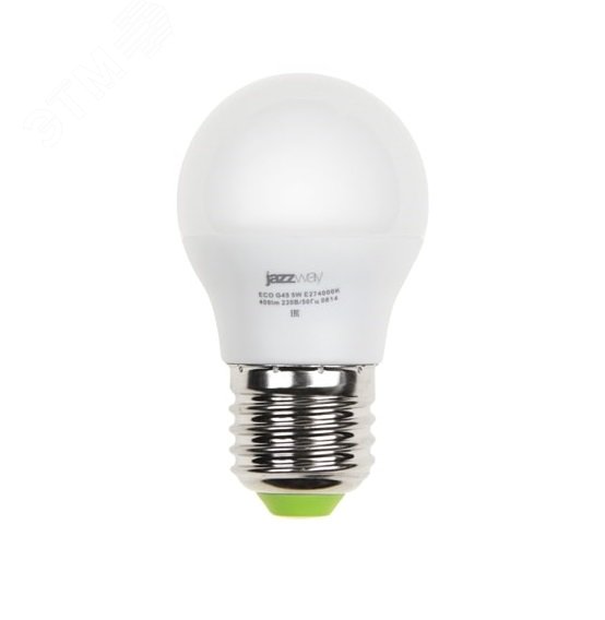 Лампа светодиодная LED 5Вт E27 400Лм теплый матовая шар 230V/50Hz ECO 1036957A JazzWay - превью