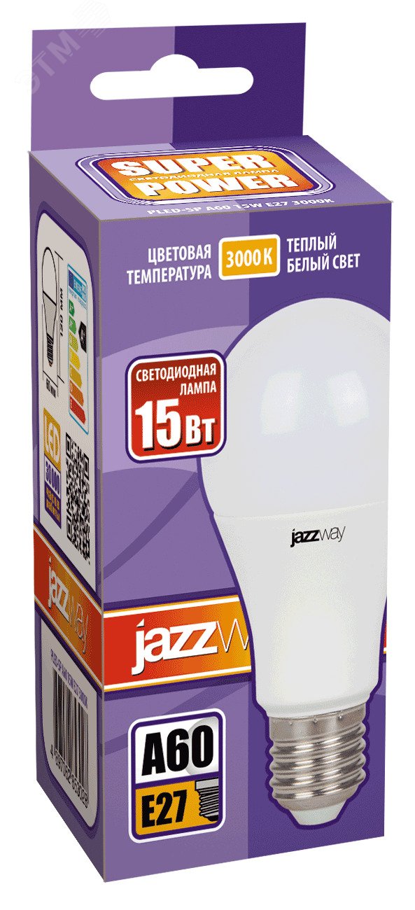 Лампа светодиодная LED 15Вт E27 теплый белый матовая груша 2853028 JazzWay - превью 2
