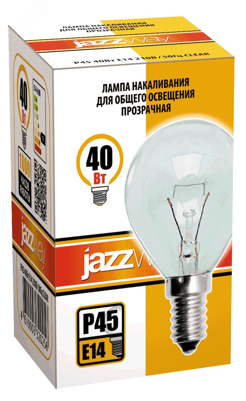 Лампа накаливания P45 240V 40W E14 clear 3320256 JazzWay - превью 2