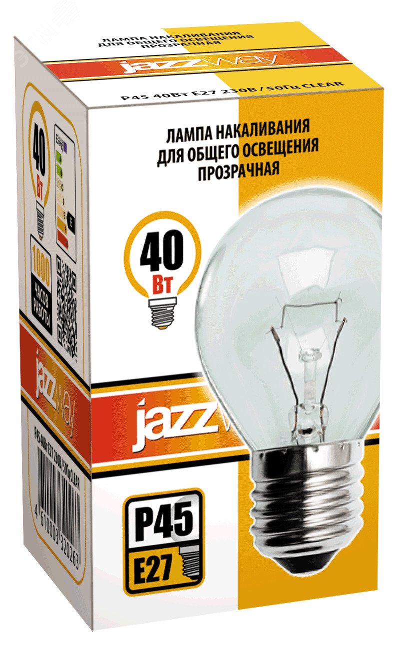 Лампа накаливания P45 240V 40W E27 clear 3320263 JazzWay - превью 2