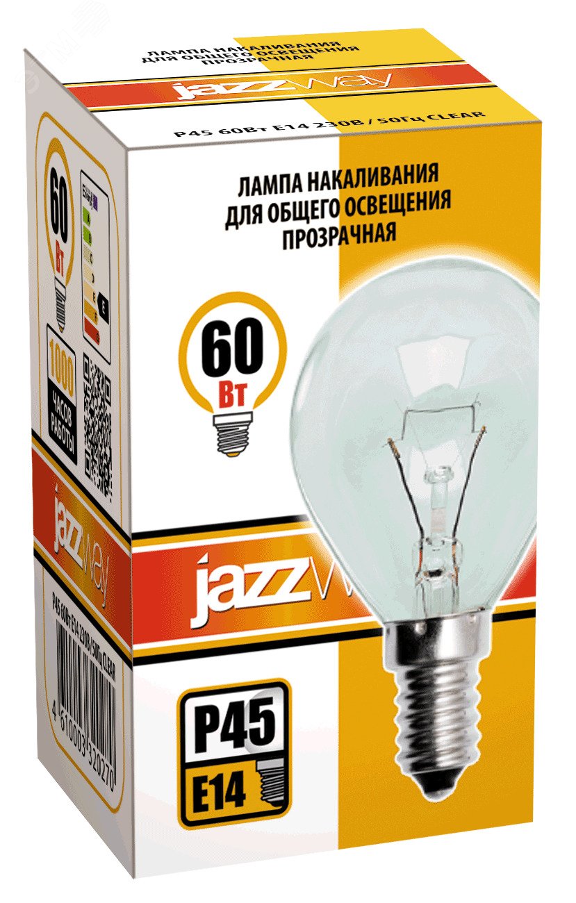 Лампа накаливания P45 240V 60W E14 clear 3320270 JazzWay - превью 2