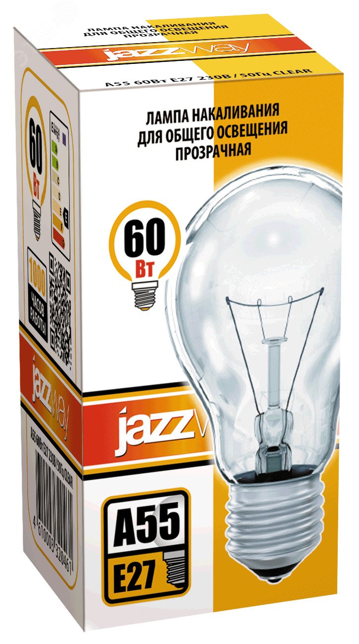 Лампа накаливания A55 240V 60W E27 clear (Б 230-60-5) 3320461 JazzWay - превью 2