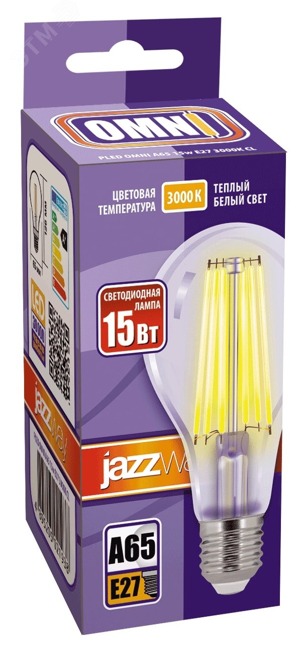 Лампа сетодиодная декоративная LED 15w E27 3000K груша прозрачная филамент 230/50 Jazzway 5021938 JazzWay - превью 2