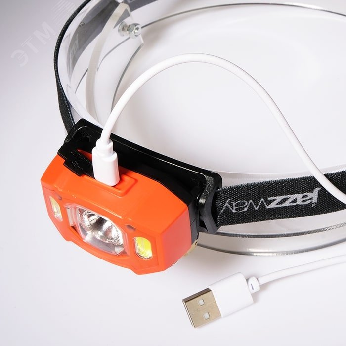 Фонарь налобный 5Вт LED + 2 x RED SMD ABS-пластик оранжевый нейлон 6 режимов работы управление жестами дальность до 65м заряд microUSB в комплекте IP54 5036673 JazzWay - превью 2