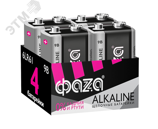 Элементы питания алкалиновые 6LR61 (крона) ФАZА Alkaline (4 шт. в ...