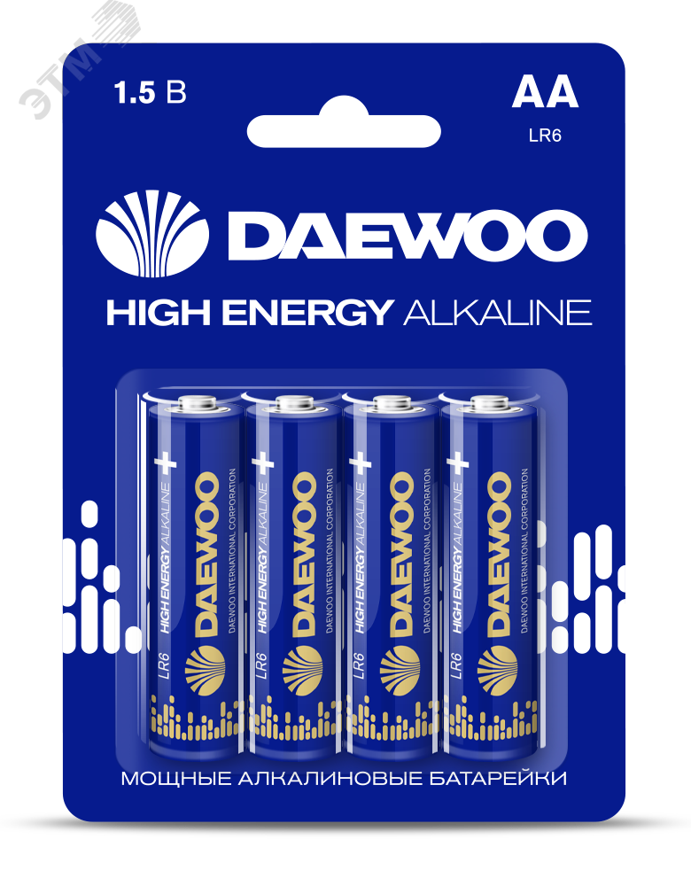 Изображение товара Элемент питания LR 6 (AA) DAEWOO High Energy Alkaline блистер, 4 шт. (упак)