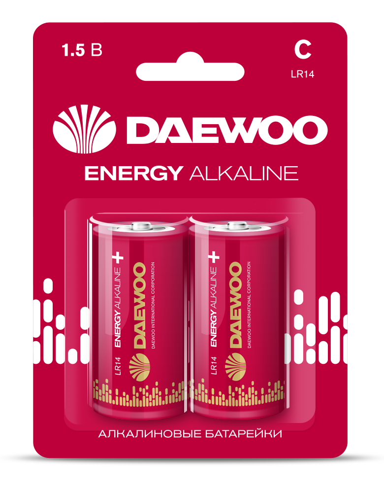 Элемент питания LR14 DAEWOO Energy Alkaline блистер, 2 шт.