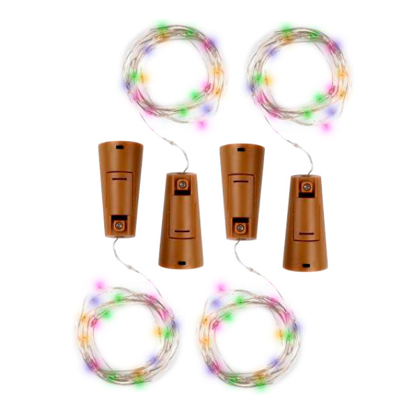 Гирлянды светодиодные Роса гирлянды с пробкой DC-G04-20MS4, комплект 4 штук, пробки, мультицвет, 20 LED, 3xAG13 ФAZA