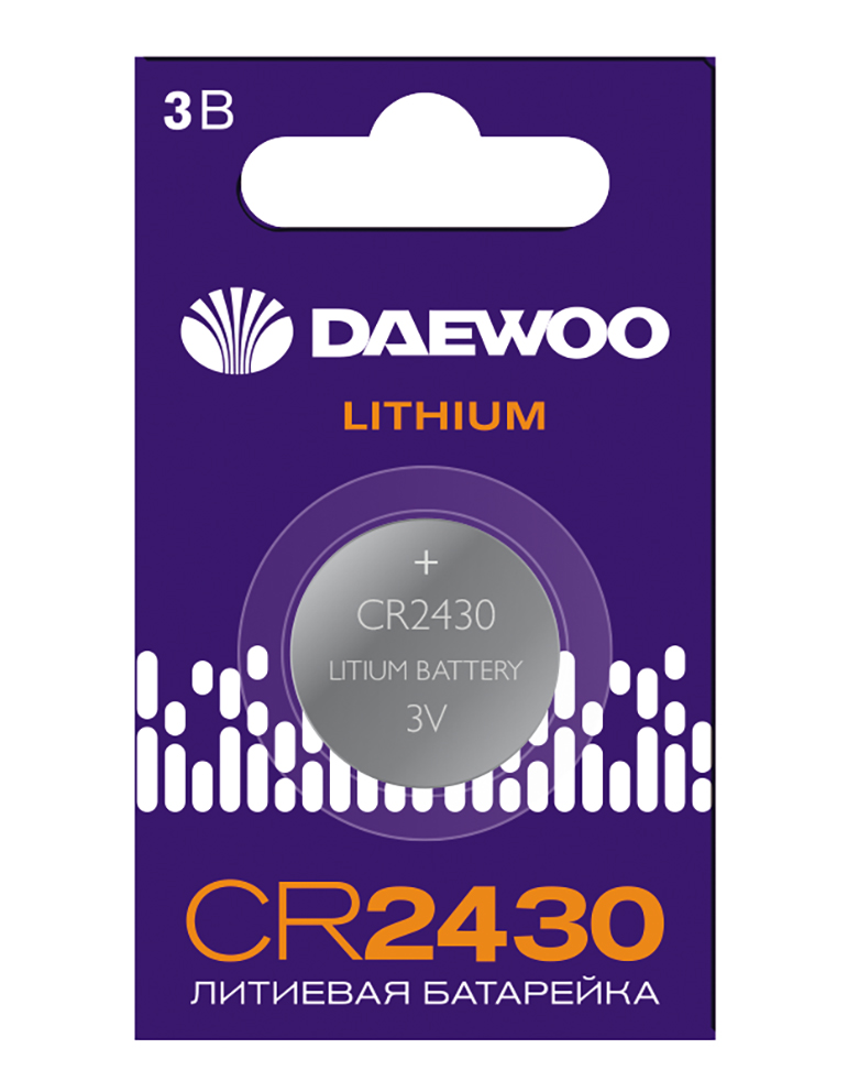 Элемент питания батарейка таблетка литиевая типоразмер 2430 CR2430 DAEWOO Lithium BL-1 Jazzway