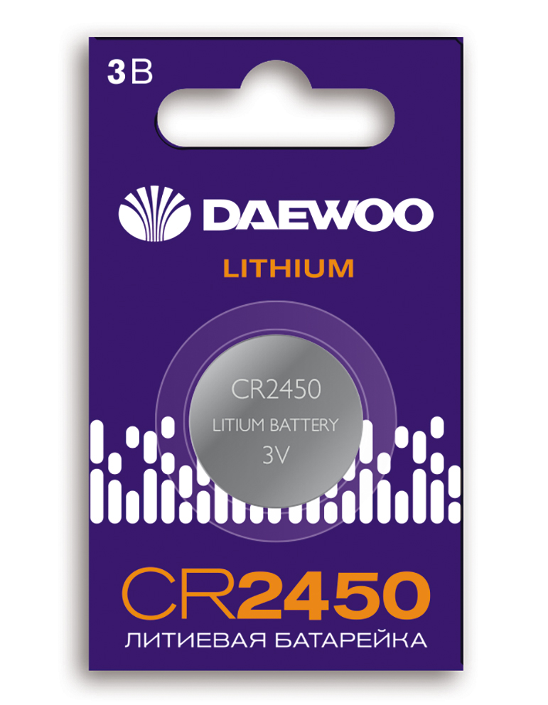 Элемент питания батарейка таблетка литиевая типоразмер 2450 CR2450 DAEWOO Lithium BL-1 Jazzway